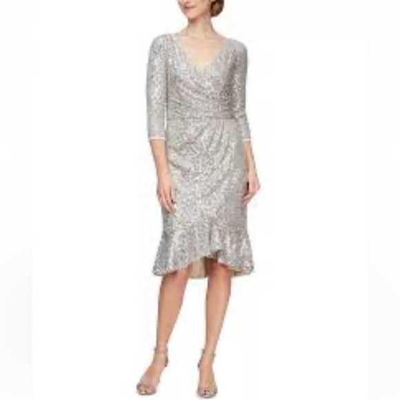 Alex evening's sequins flounce hem cocktail party midi dress size 8new - Picture 1 of 12